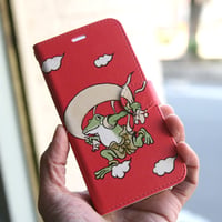 スマホケース　風神雷神（レッド）
