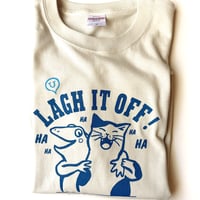 笑い飛ばせ！猫とカエルの笑顔Tシャツ（グレージュ）男女兼用