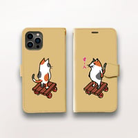 スマホケース　猫がすーん（イエローグレー）