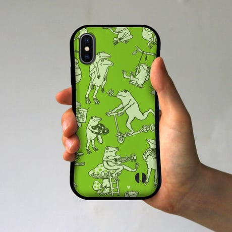 グリップiPhoneケース　カエルだらけ（あまがえる）