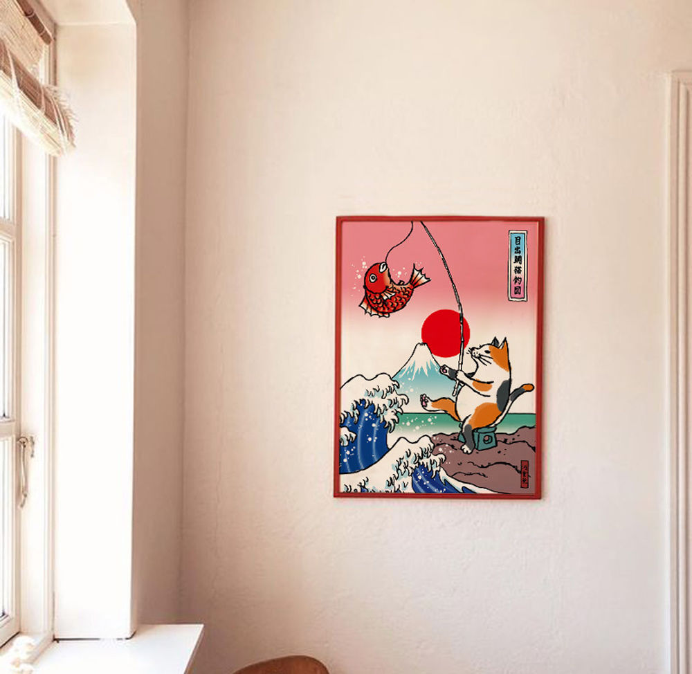 ポスター 浮世絵（釣り猫） | 河童堂
