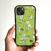 グリップiPhoneケース　カエルだらけ（シックグリーン）
