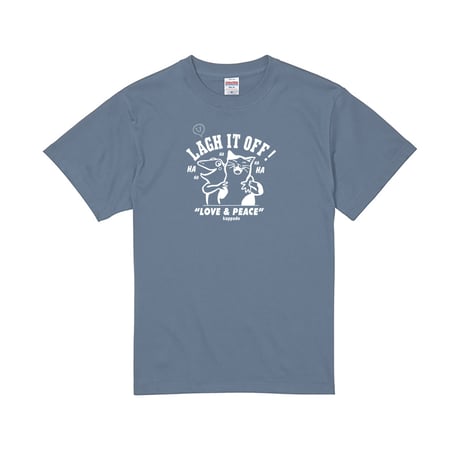 笑い飛ばせ！猫とカエルの笑顔Tシャツ（ヘイジーブルー）男女兼用