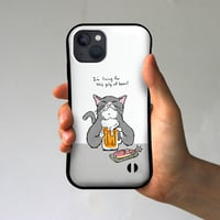 グリップiPhoneケース　猫がビール（ホワイト）