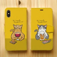 スマホケース　猫がビール（イエロー）