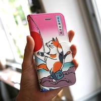 スマホケース　猫が釣り（浮世絵風）