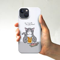 スマホケース　猫がビール（ホワイト）