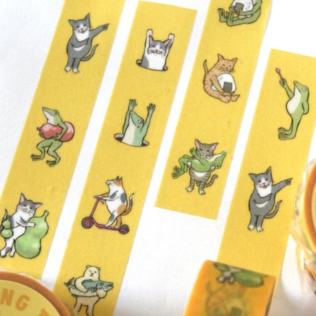 猫とカエルのマスキングテープ/7m（イエロー）