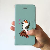 スマホケース　猫がすーん（ブルーグレー）