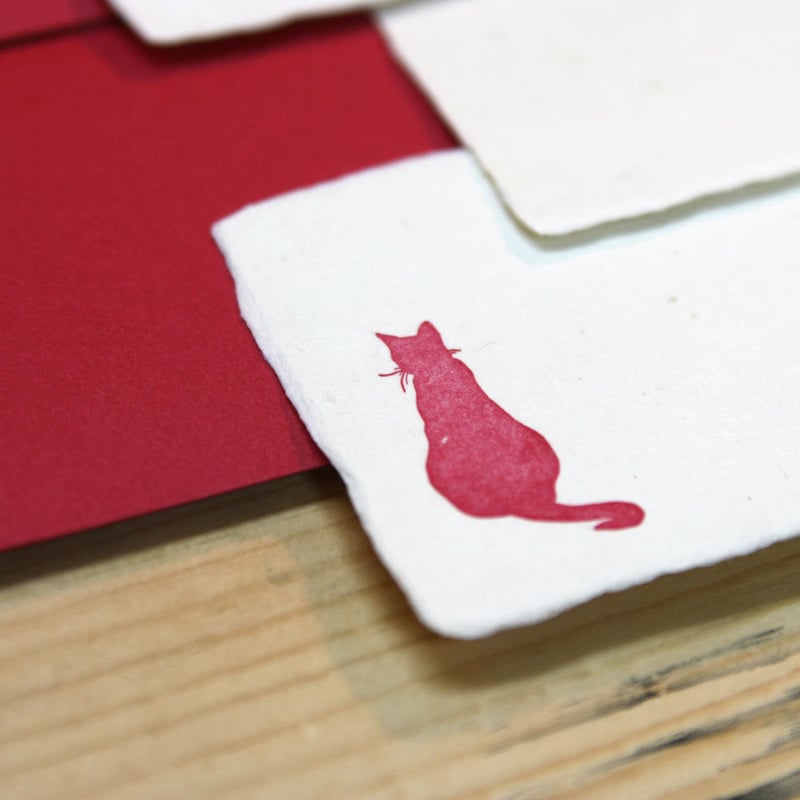 和紙メッセージカード 猫（赤）3枚セット | 河童堂