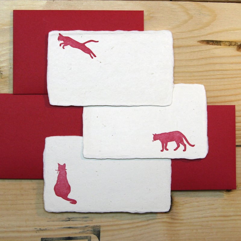 和紙メッセージカード 猫（赤）3枚セット | 河童堂