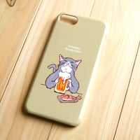 スマホケース　猫がビール（イエローグレー）