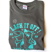 笑い飛ばせ！猫とカエルの笑顔Tシャツ（ダークグレー）男女兼用