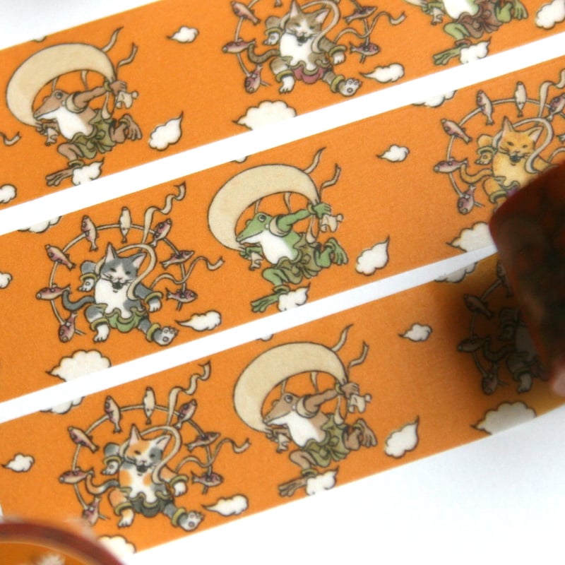 猫とカエルの風神雷神・マスキングテープ/7m | 河童堂