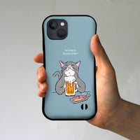 グリップiPhoneケース　猫がビール（ブルーグレー）