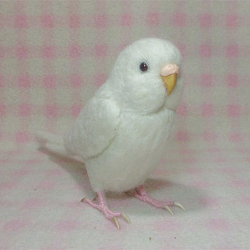 受注作成品】セキセイインコ アルビノ（濃い赤目） 羊毛フィギュア