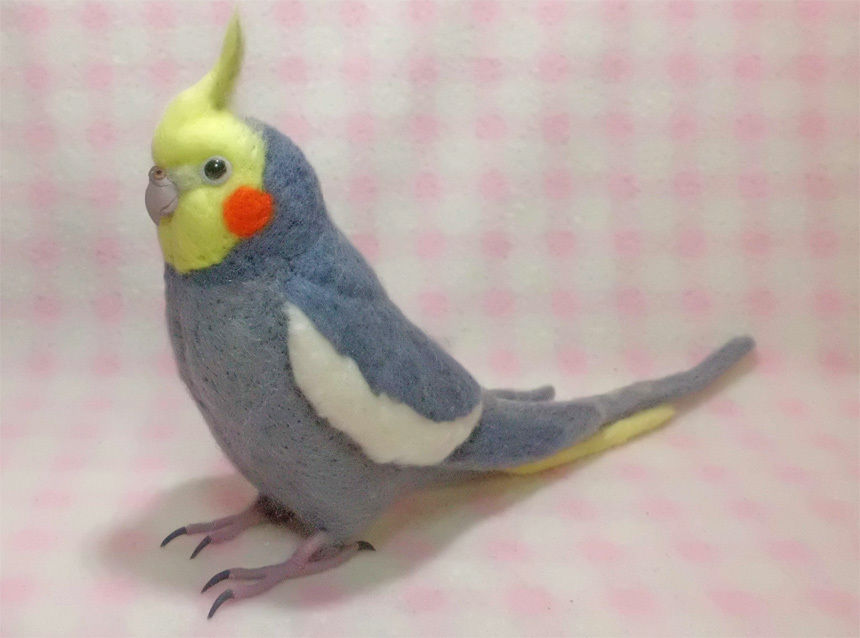 受注作成品】 オカメインコ ノーマル ♂ 羊毛フィギュア リアルサイズ