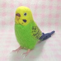 【受注作成品】セキセイインコ    グリーンオパ－リン   羊毛フィギュア  リアルサイズ♪ 羊毛フェルト
