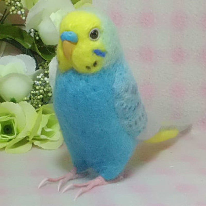 受注作成品】セキセイインコ レインボ－スカイブル－ 羊毛フィギュア 
