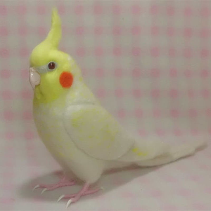 受注作成品】 オカメインコ ルチノーパール（濃赤目）羊毛フィギュア