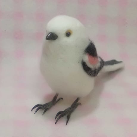 【受注作成品】 シマエナガ リアル（ほぼライフサイズ）羊毛フィギュア　野鳥 羊毛フェルト　工房小鳥屋さん　羊毛フィギュア
