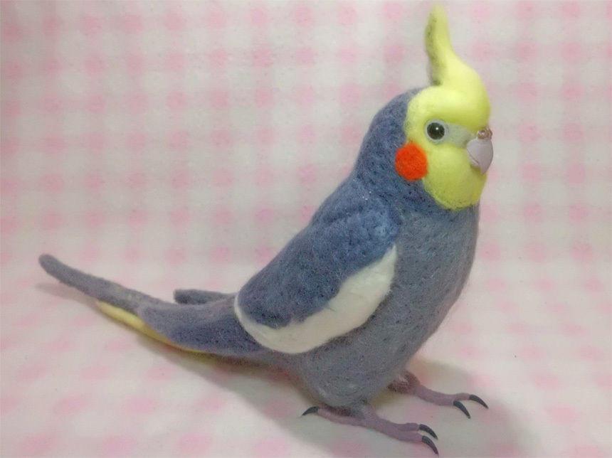 受注作成品】 オカメインコ ノーマル ♂ 羊毛フィギュア リアルサイズ