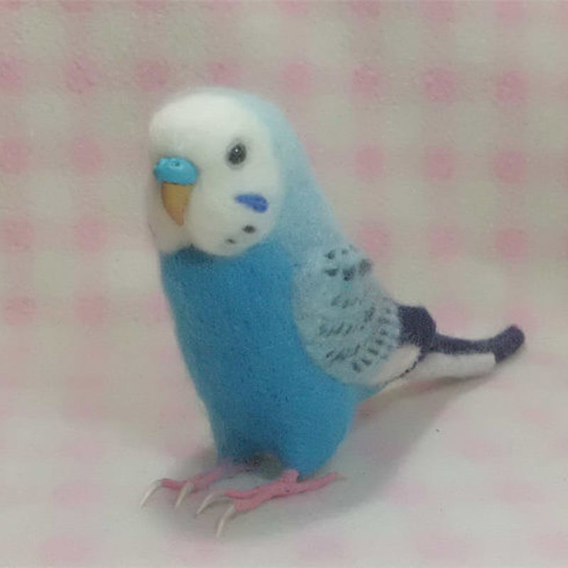 羊毛フェルト セキセイインコ　実物大　青　ブルー　ぬいぐるみ 受注作成品】セキセイインコ オパ－リンスカイブル－ 羊毛フィギュア