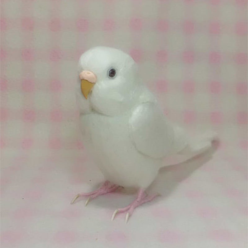 受注作成品】セキセイインコ アルビノ（濃い赤目） 羊毛フィギュア