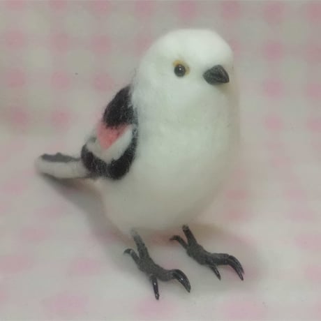 【受注作成品】 シマエナガ リアル（ほぼライフサイズ）羊毛フィギュア　野鳥 羊毛フェルト　工房小鳥屋さん　羊毛フィギュア