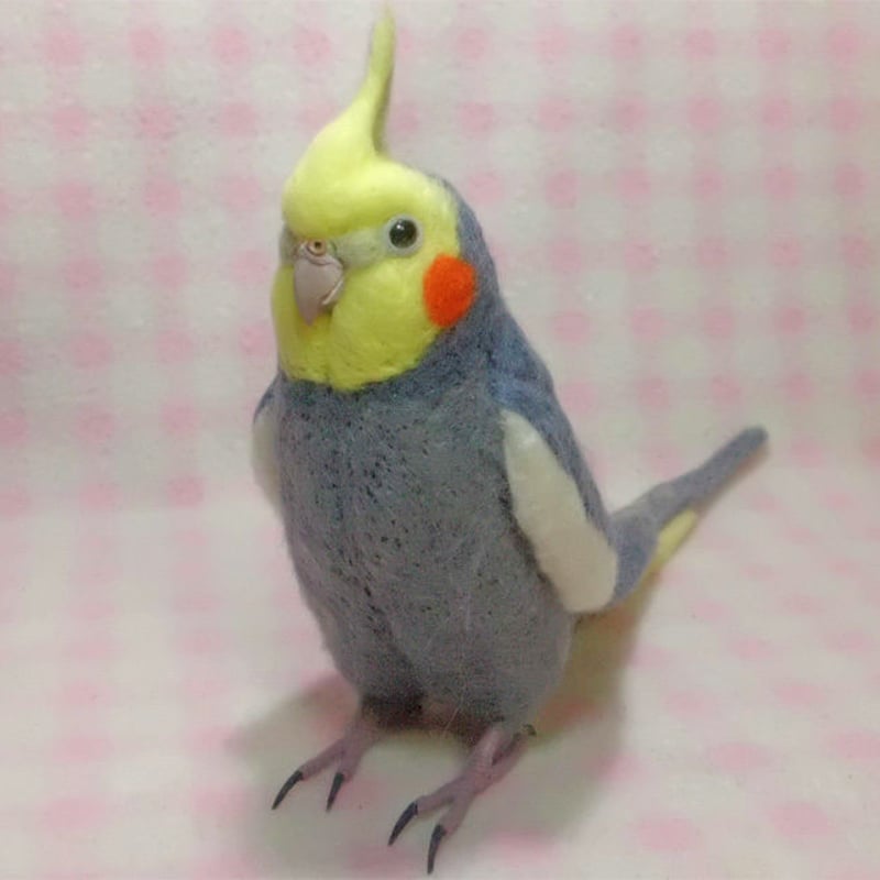 受注作成品】 オカメインコ ノーマル ♂ 羊毛フィギュア リアル