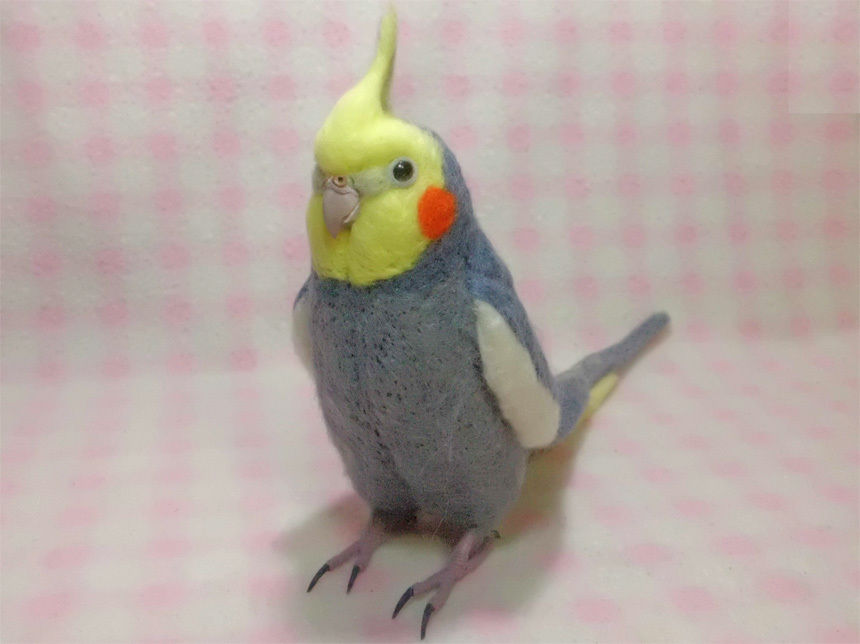 羊毛フェルト。オカメインコ。オーダーNo.18 受注作成品】 オカメインコ シナモングレー♂ 羊毛フィギュア