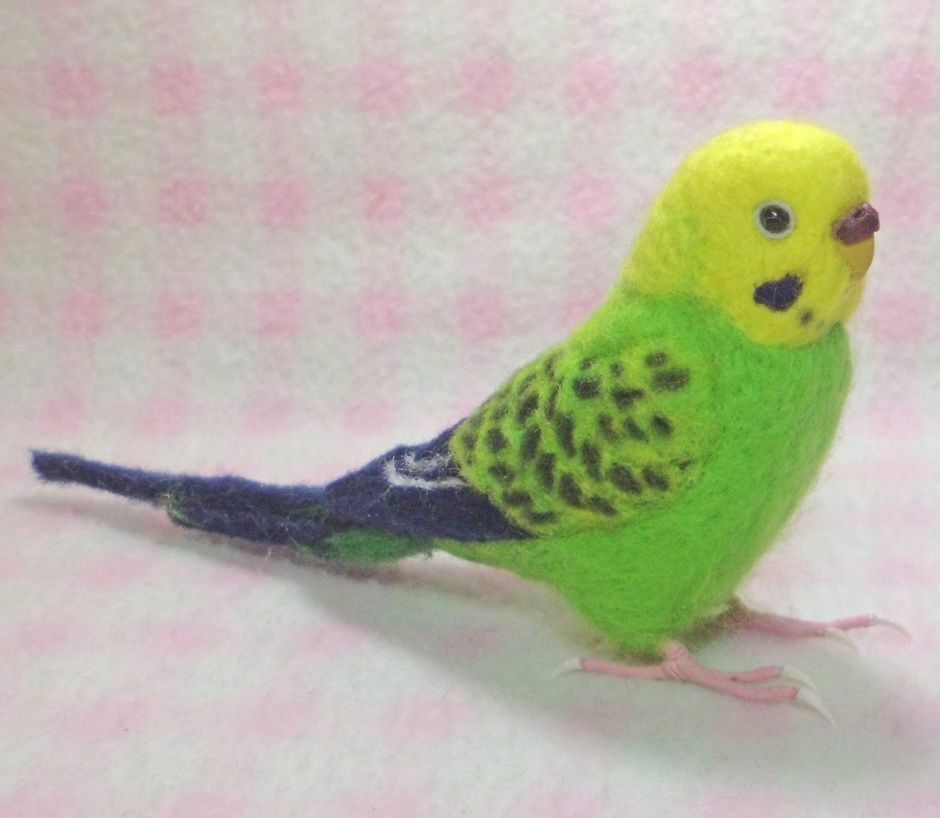 受注作成品】セキセイインコ グリーンオパ－リン 羊毛フィギュア