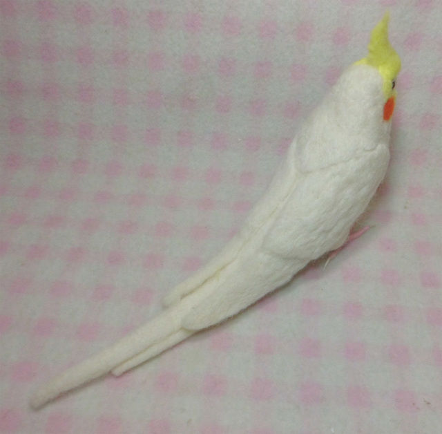 受注作成品】 オカメインコ ルチノ－（濃赤目）羊毛フィギュア リアル