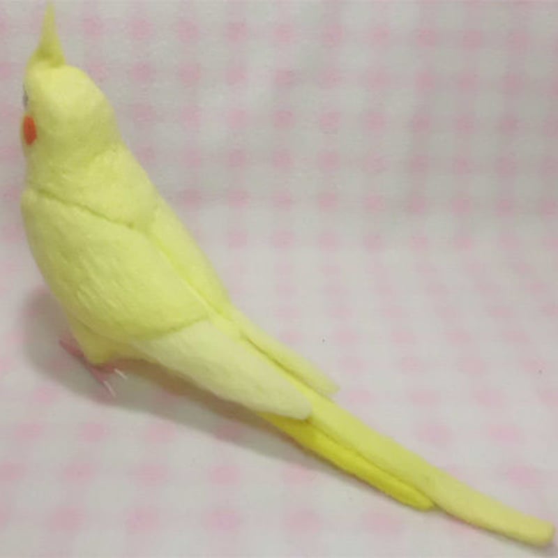 受注作成品】 オカメインコ イエロールチノ－（濃赤目）羊毛フィギュア