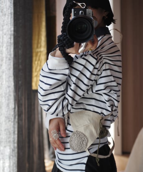 revive rugger shirring shirt -white×navy-