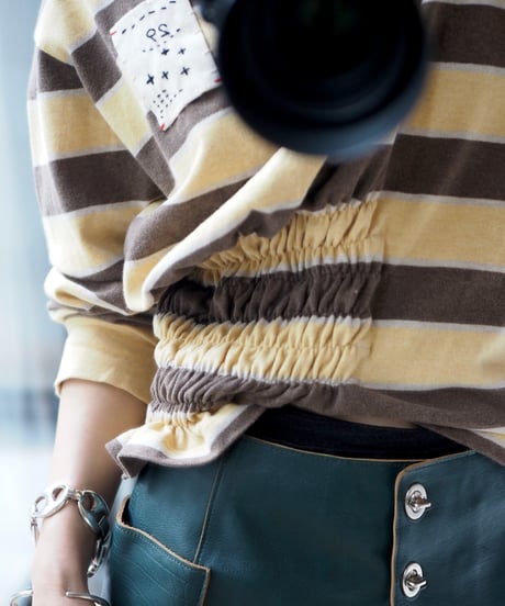 revive rugger shirring shirt -yellow×brown-