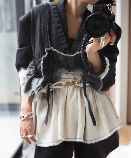 157×Y.A.Acc lots of gathers blouse-BLACK-
