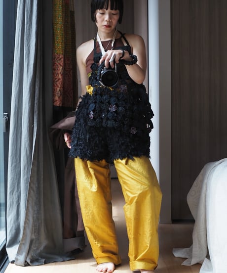 India silk curb pants -山吹色-