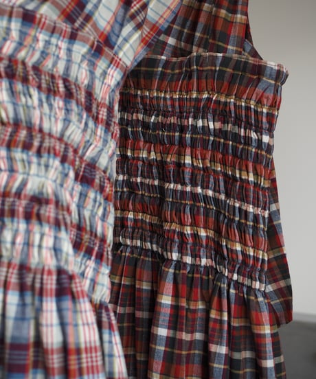madras check 2way dress -blue-