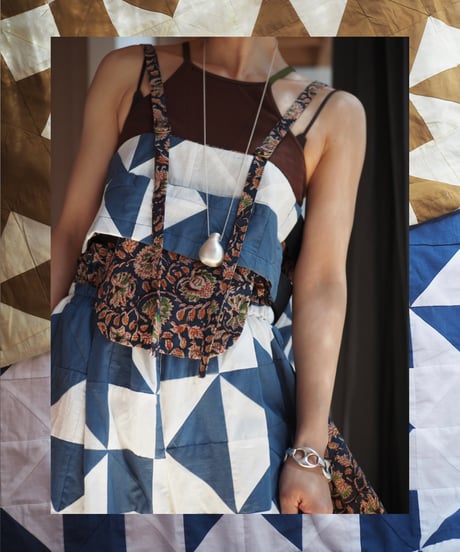 India patchwork flill キャミソール -blue,black-