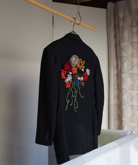 flower appliqué gentle JK NAVY STRIPE