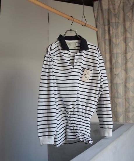 revive rugger shirring shirt -white×navy-