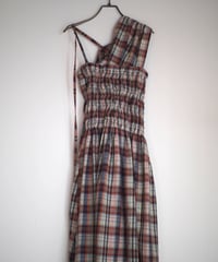 madras check 2way dress -blue-