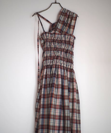 madras check 2way dress -blue-