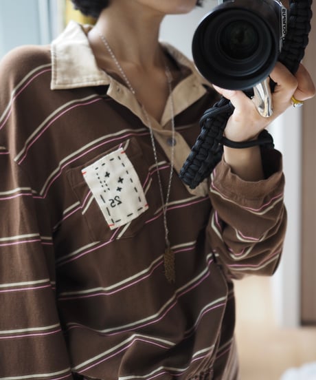 revive rugger shirring shirt -brown-
