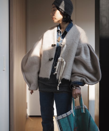 mohair arch arm jacket -cement cream-