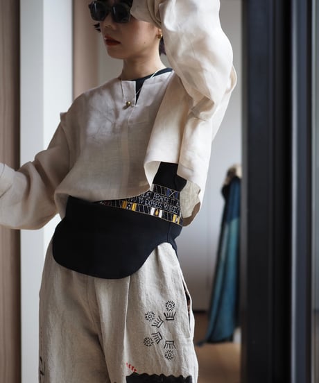 linen short pullover -ivory-