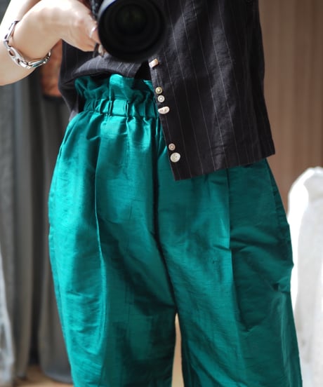 India silk curb pants -green-