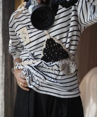 revive rugger shirring shirt -white×navy-