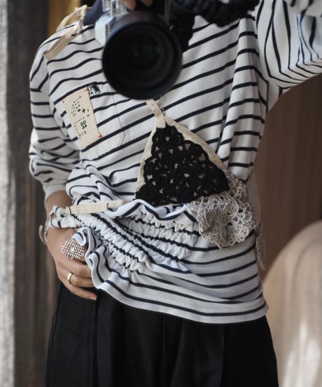 revive rugger shirring shirt -white×navy-